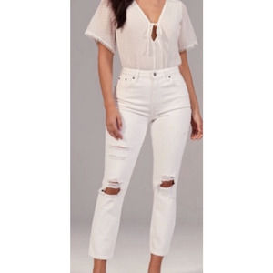 Abercrombie and Fitch Women's size 27 Short White High Rise Distressed Mom Jeans